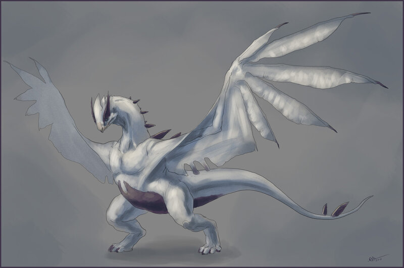 white dragon with spread wings