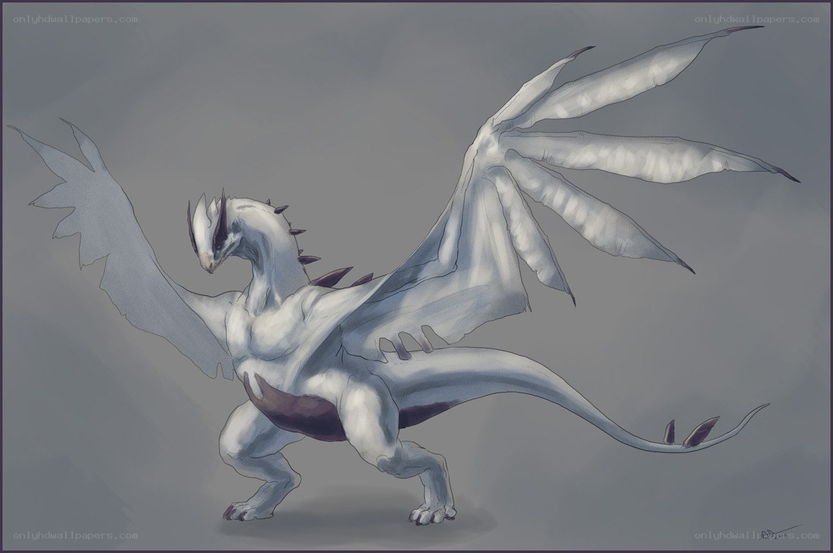 white dragon with spread wings