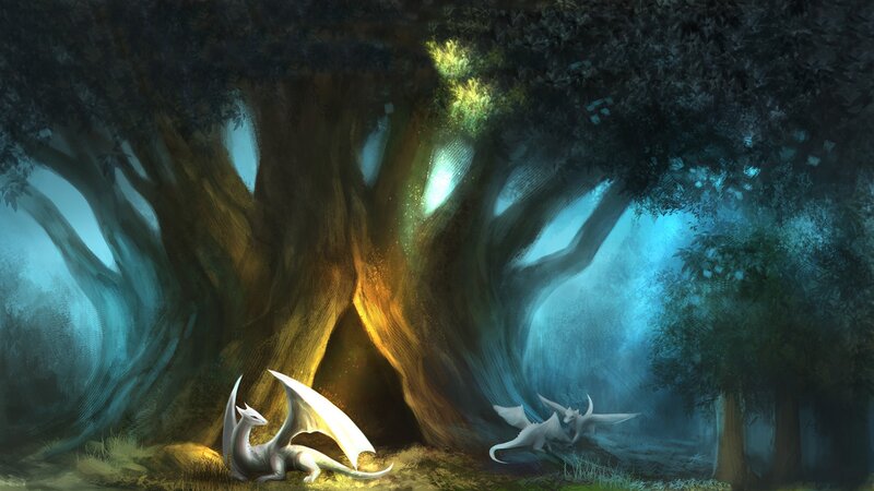 White Dragons in Forest
