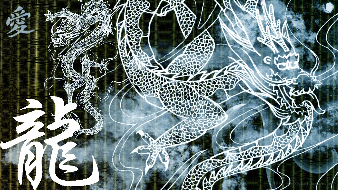 White dragons on dark background