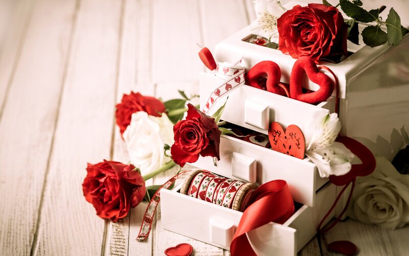 White Drawer with Roses — Red