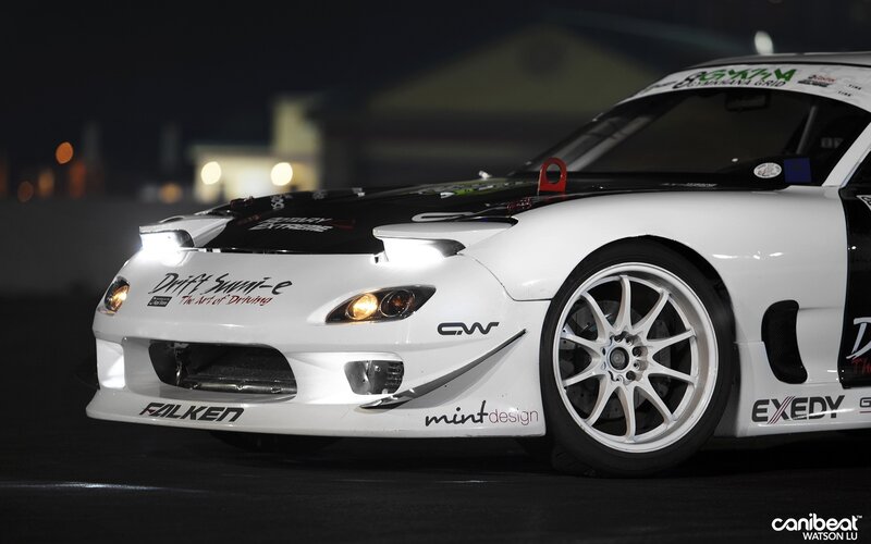 white drift car at night
