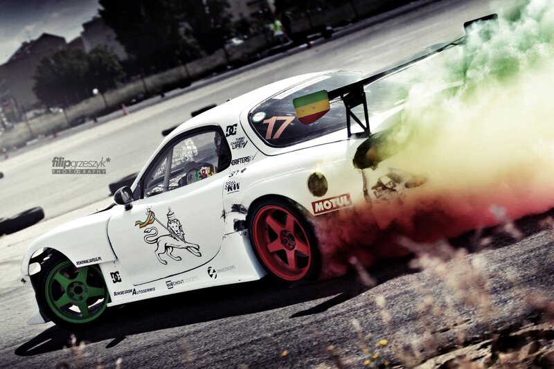 White Drift Car — Dramatic, Afternoon