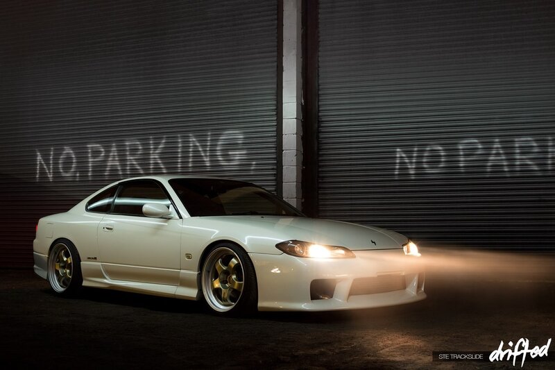 White Drift Car — Dramatic, Night