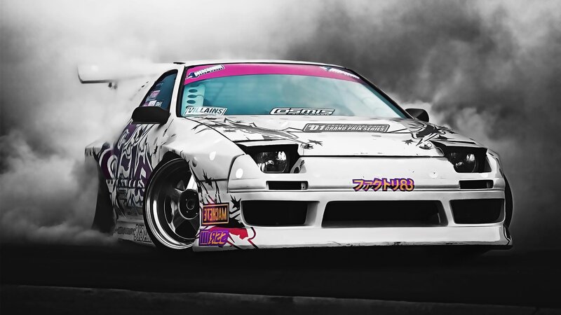 White Drift Car — Dramatic, Photograph, Smoke