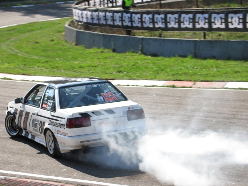 White Drift Car — Dynamic, Afternoon