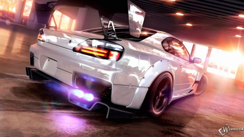 White Drift Car — Dynamic, Night, 3d Render