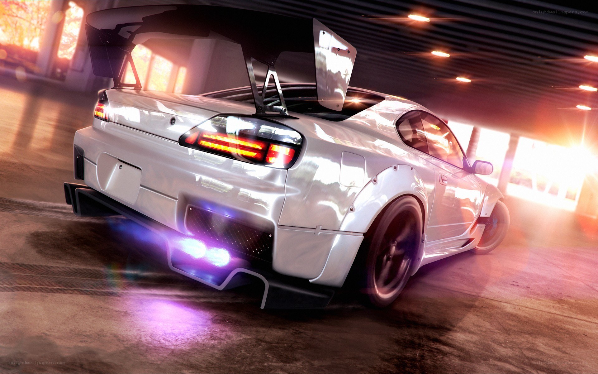 white drift car in motion