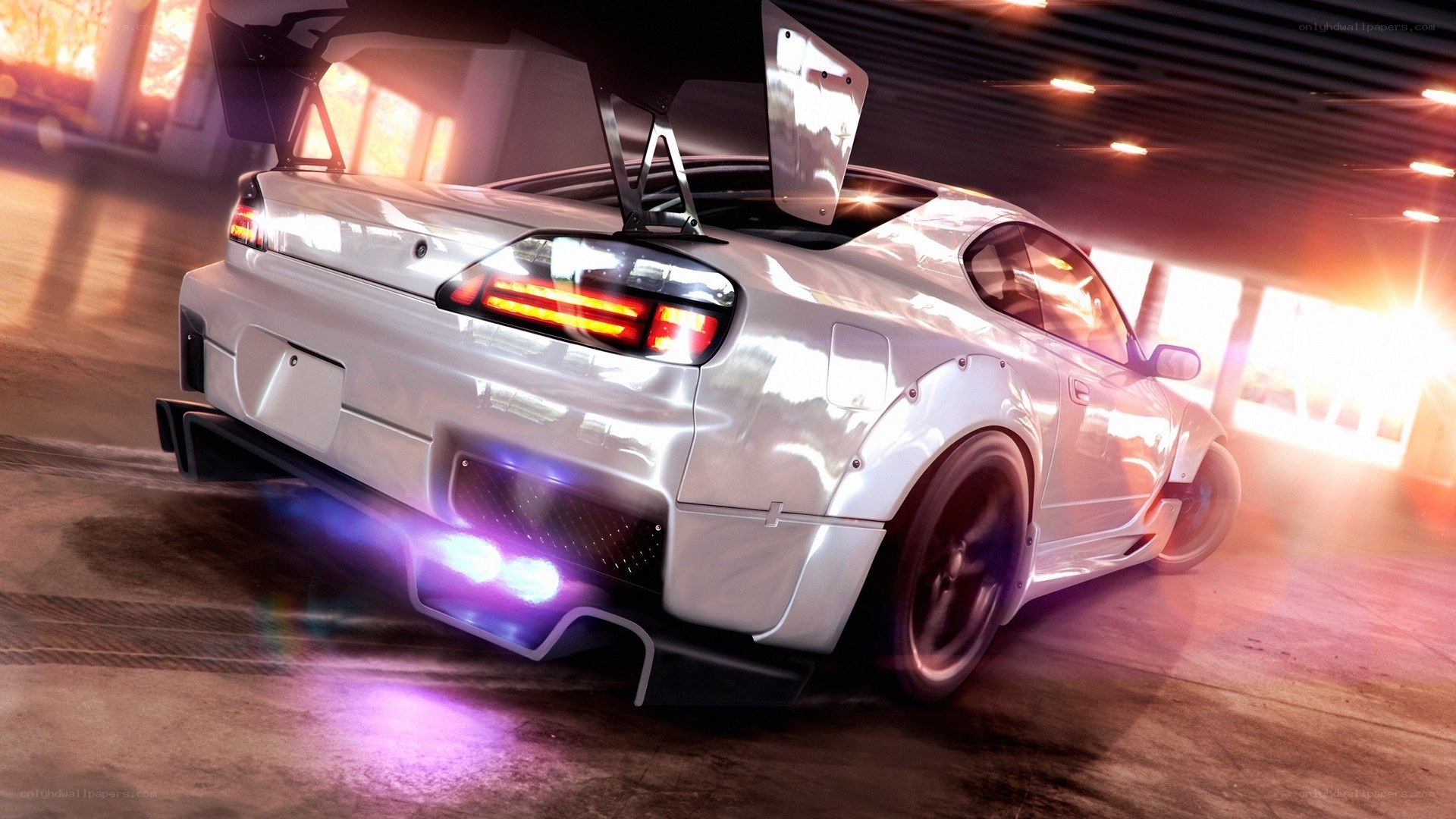 white drift car in motion