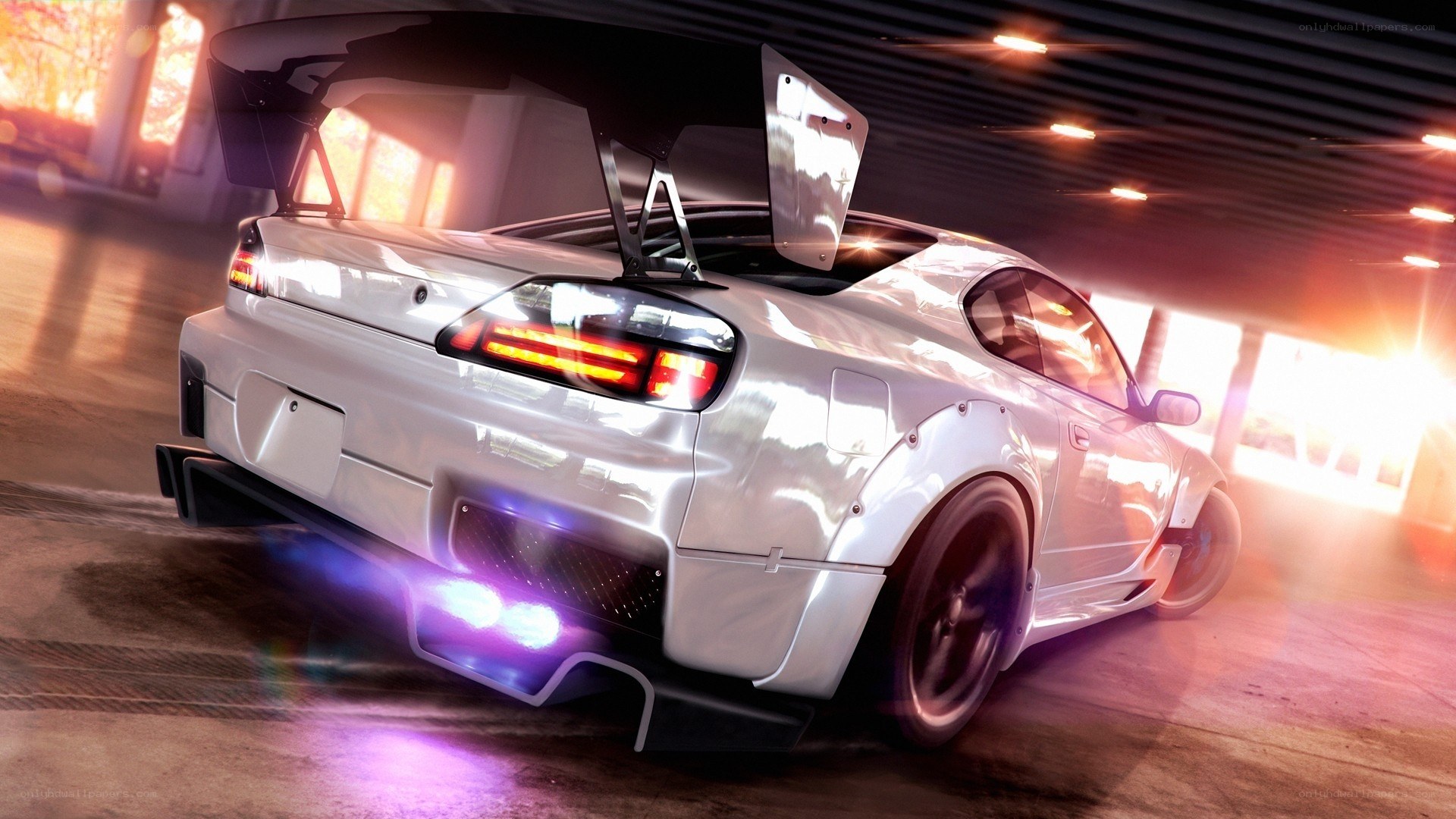 white drift car in motion