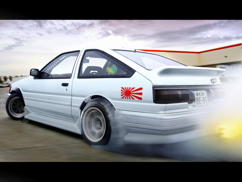 white drift car in motion