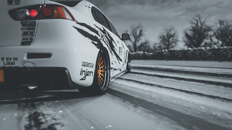 White Drift Car on Snow