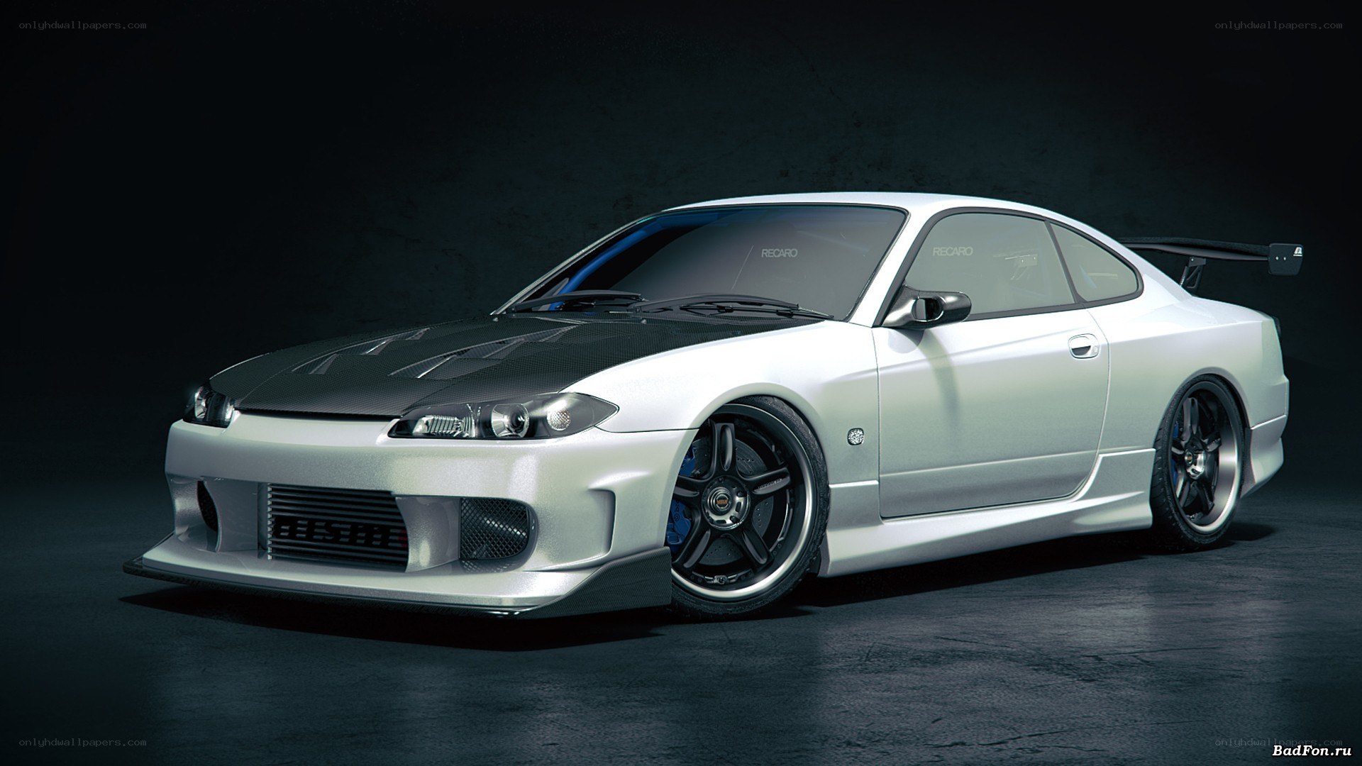 white drift car with carbon hood