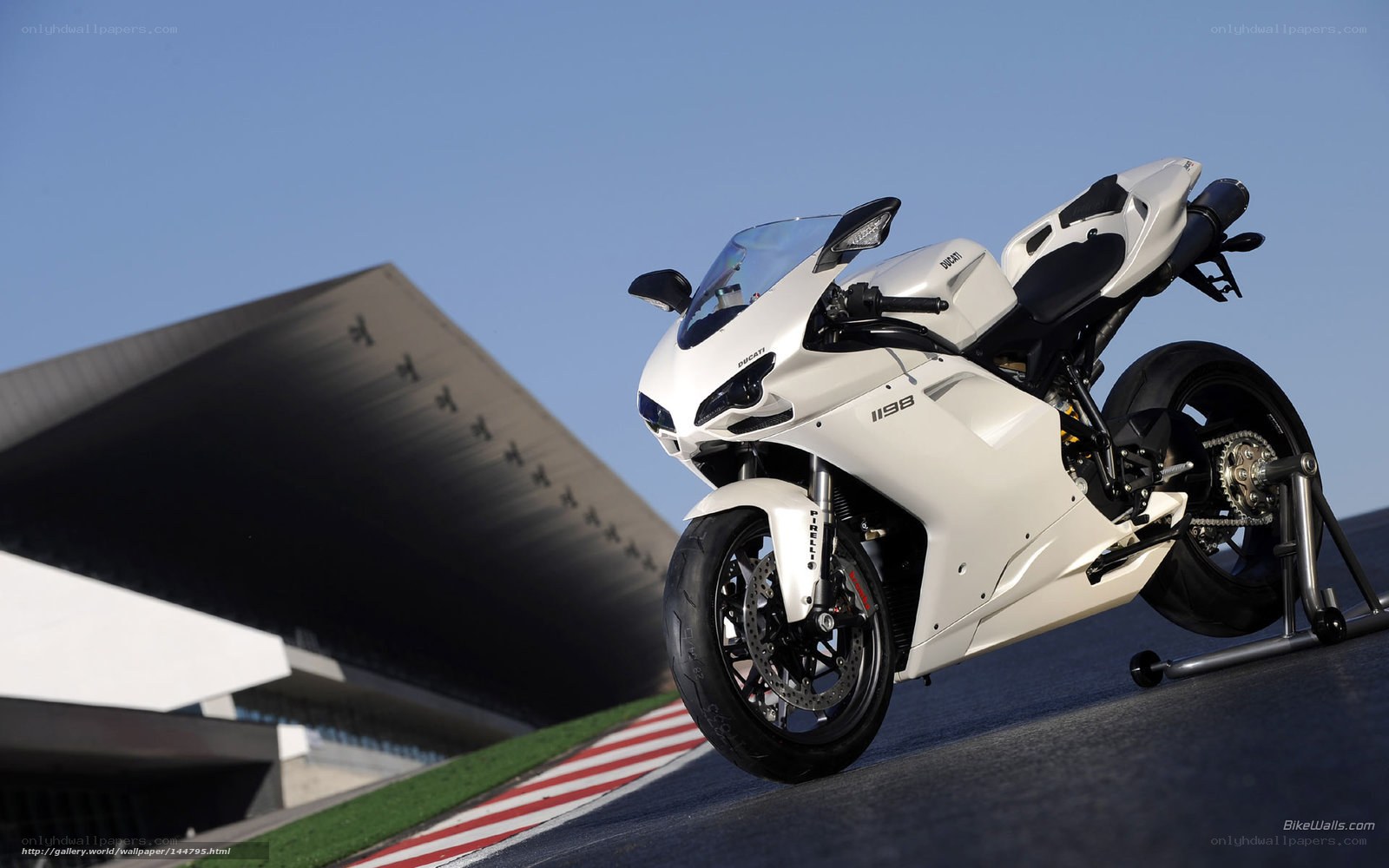 White Ducati 1198 on racetrack