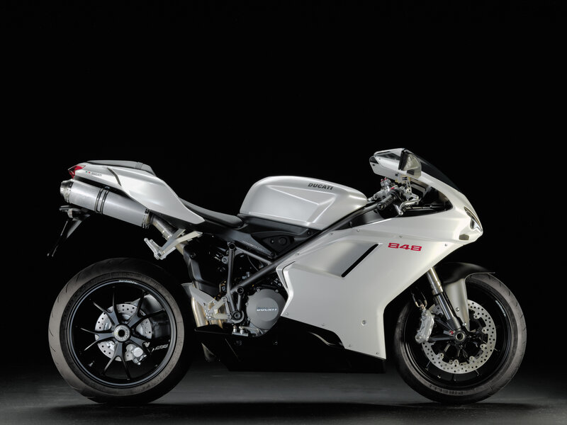 White Ducati 848 motorcycle