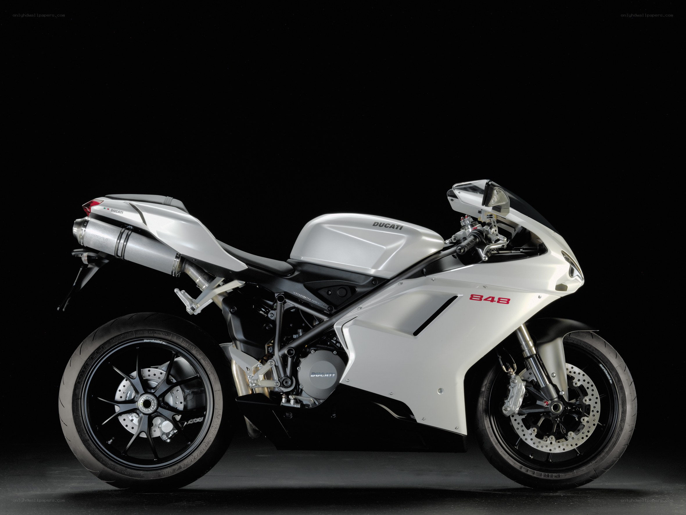 White Ducati 848 motorcycle