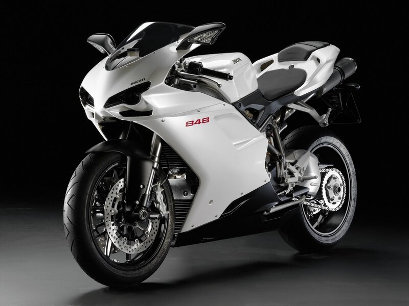 White Ducati 848 motorcycle