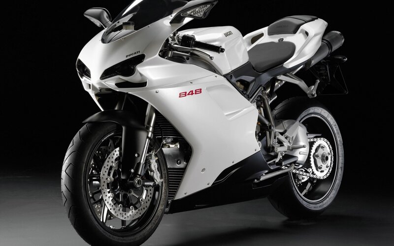 White Ducati 848 motorcycle