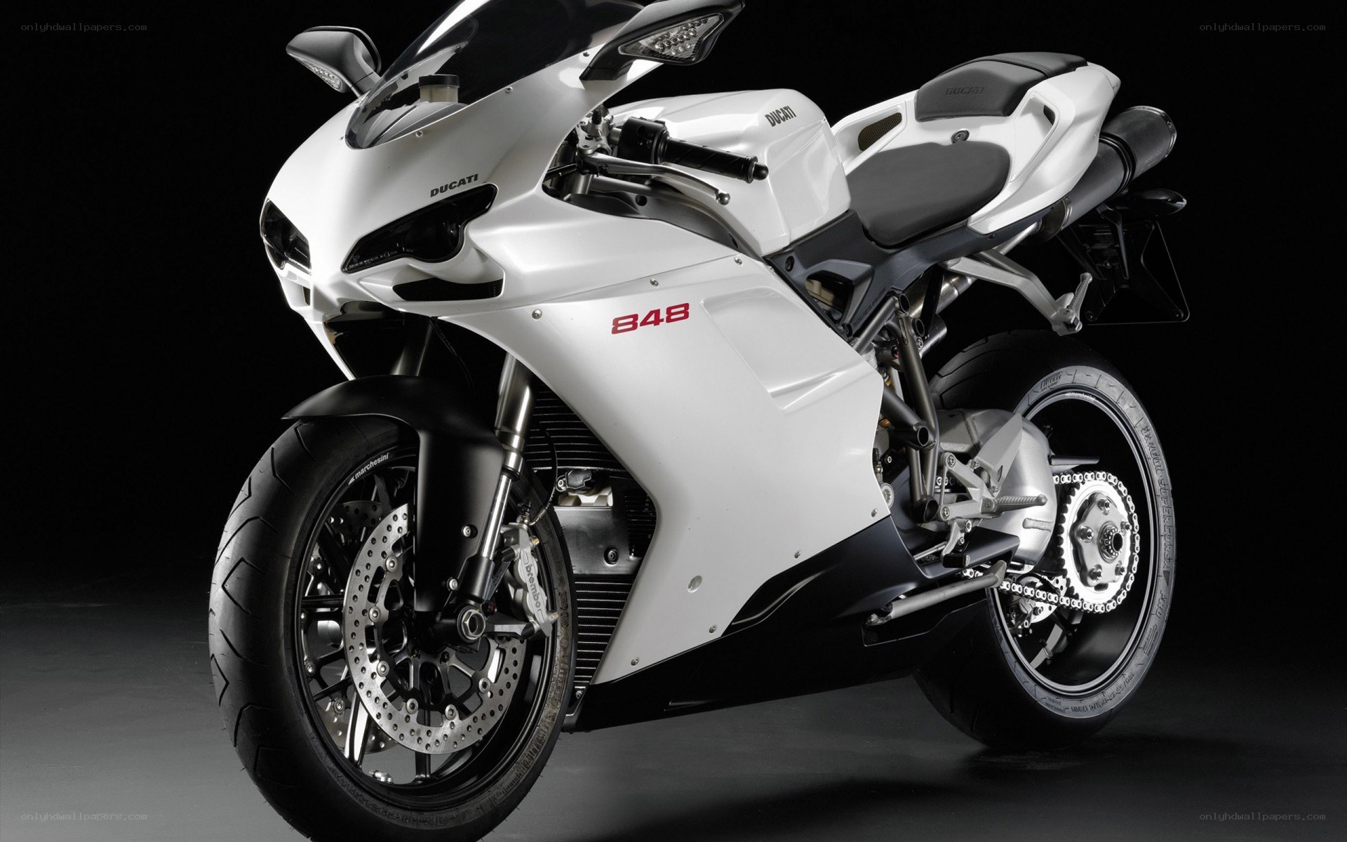 White Ducati 848 motorcycle