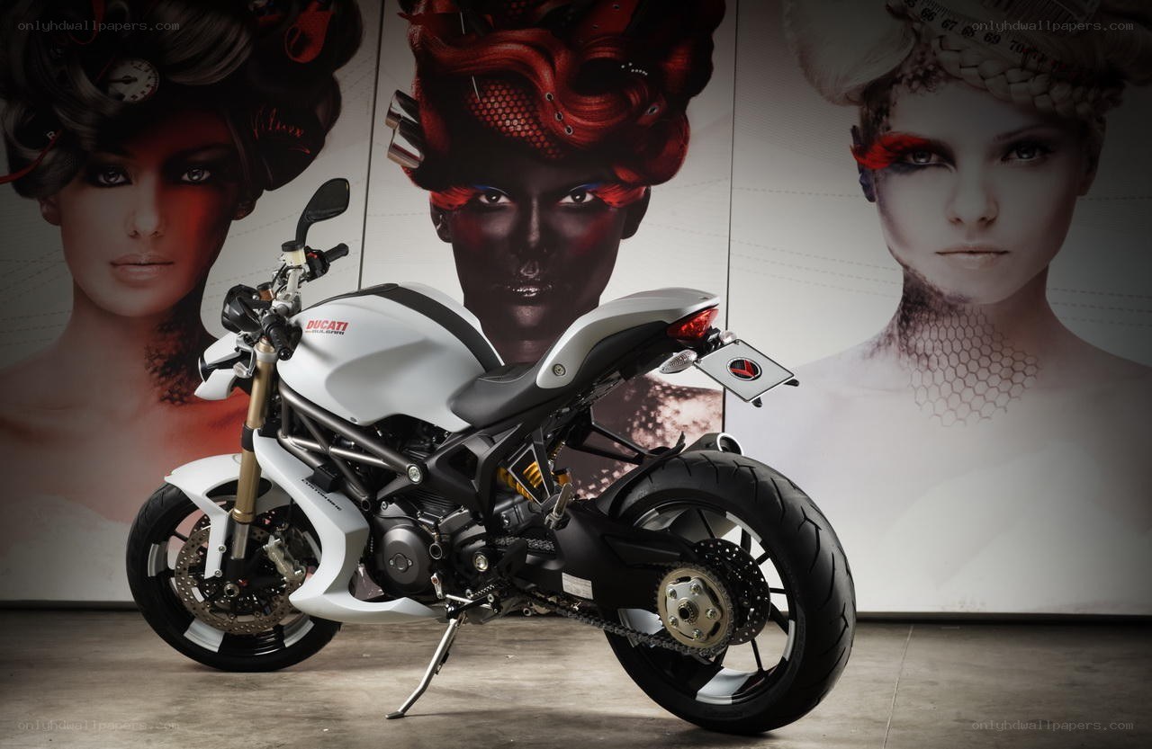 White Ducati motorcycle display