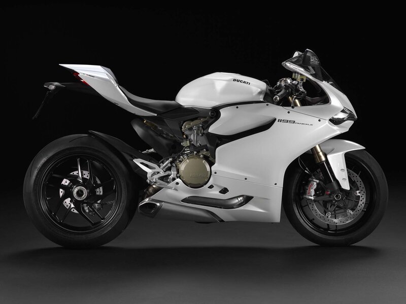 White Ducati Motorcycle — Dramatic, Photograph, Black Wheels