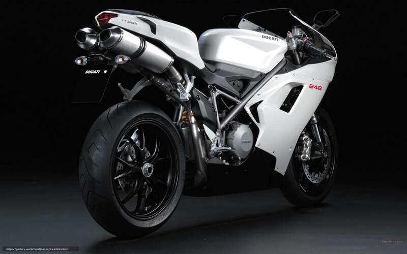 White Ducati Motorcycle — Dramatic, Photograph, Exhaust Pipes, Rear Wheel, Windshield