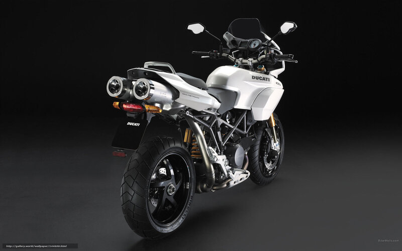 White Ducati Motorcycle — Dramatic, Photograph, Exhaust Pipes