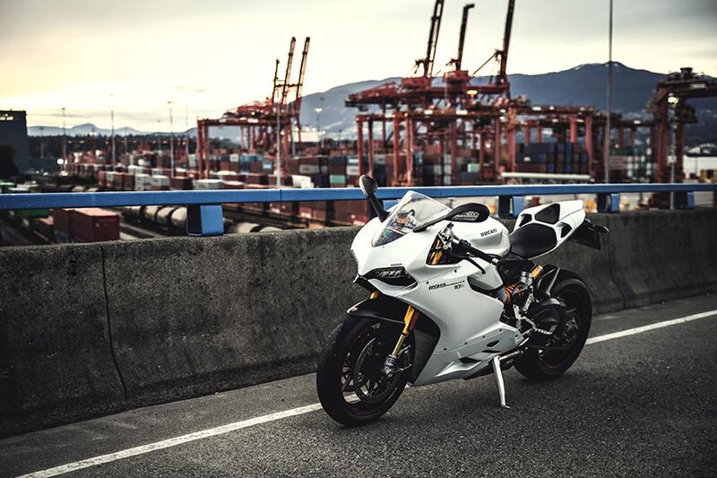 White Ducati Motorcycle — Dramatic, Sunset