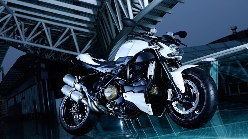 White Ducati motorcycle in studio