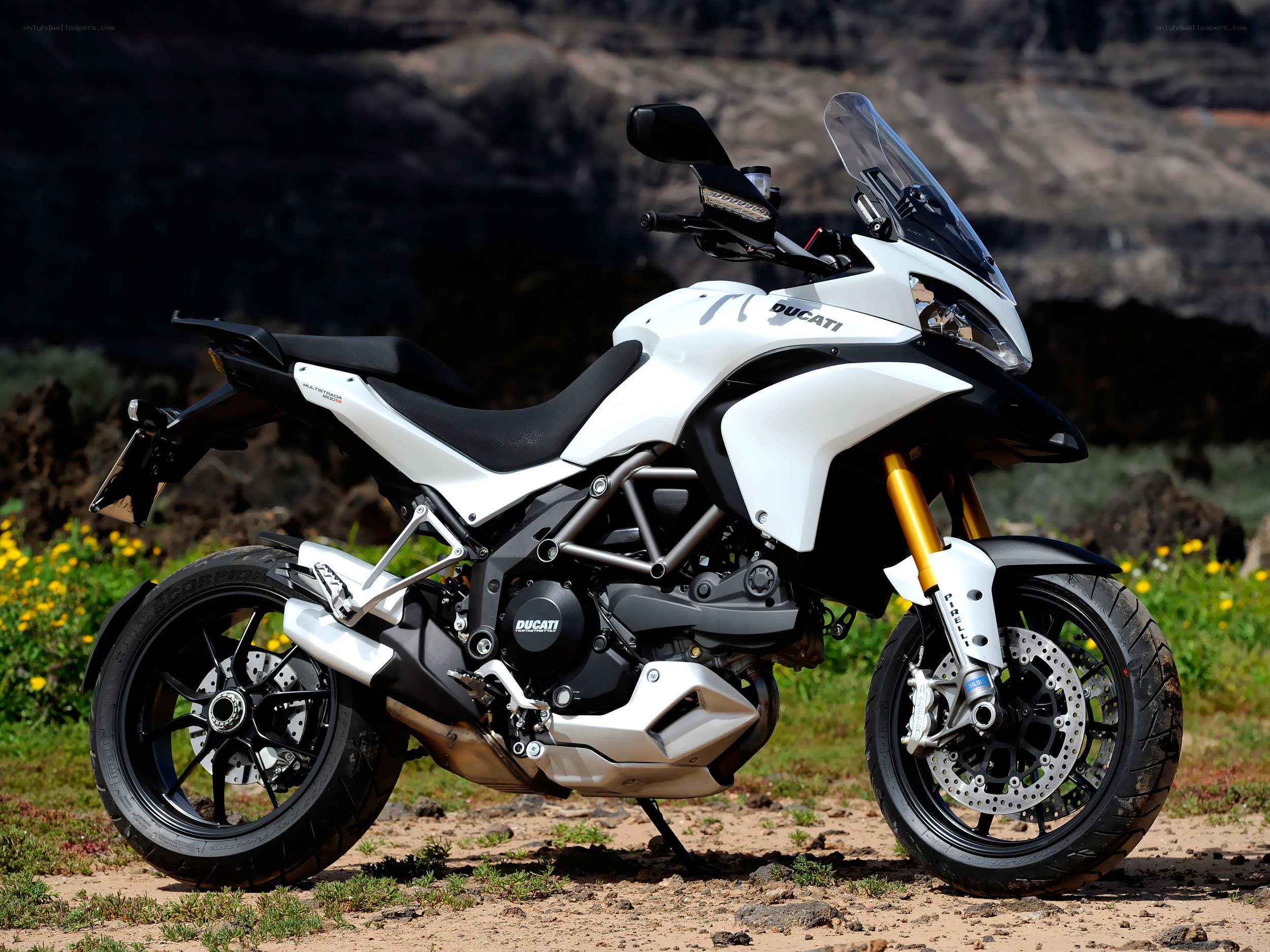 White Ducati Multistrada motorcycle