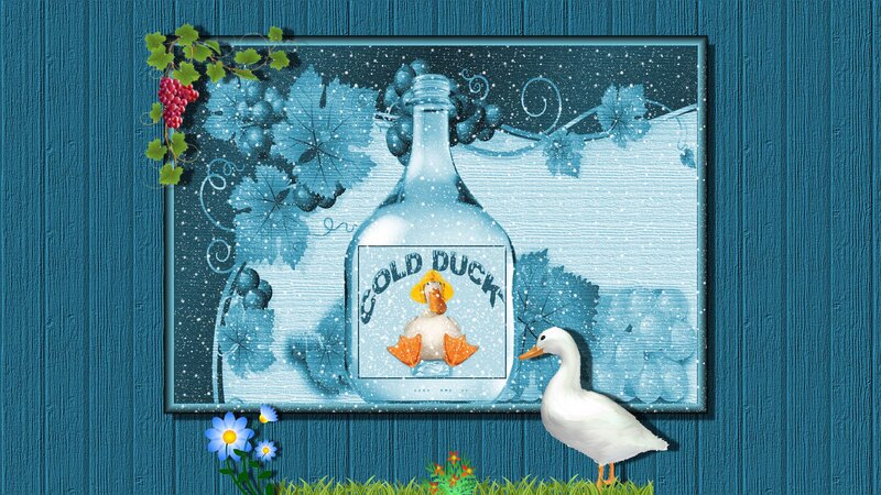 White Duck in Front of Bottle