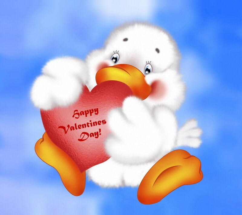 White Duckling Holding Heart — Blue