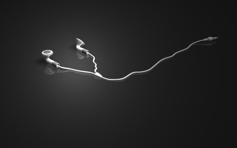 White Earbuds on Black — Minimalist, 3d Render