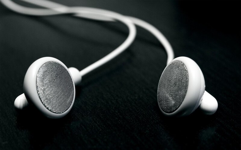White Earbuds on Black — Minimalist, Photograph