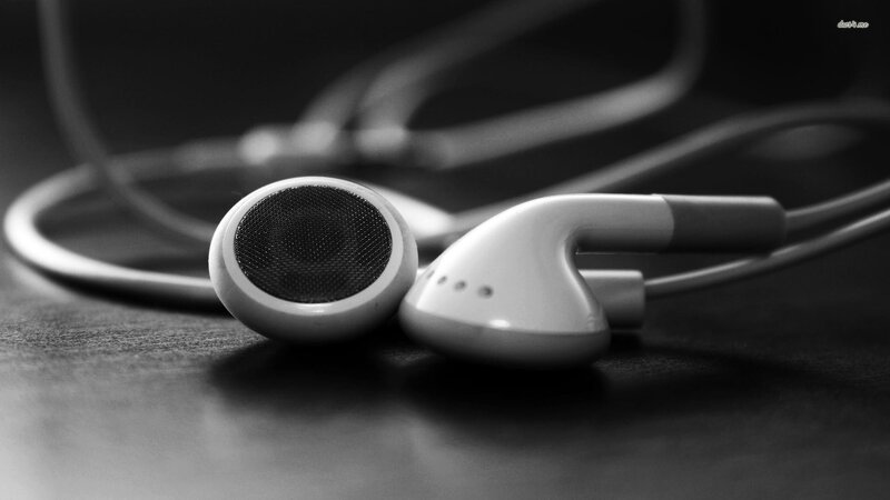 White Earbuds on Surface — Black, Minimalist, Photograph, Cable, Gray
