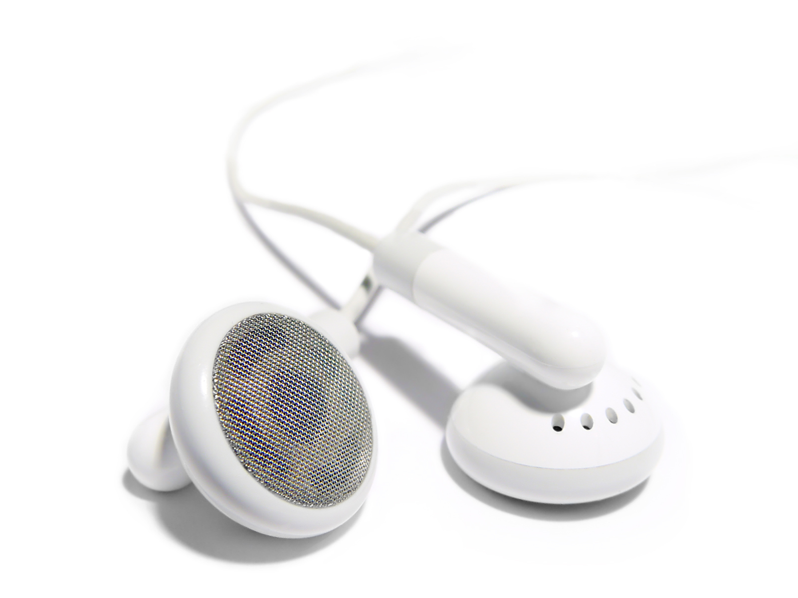 white earbuds on white background