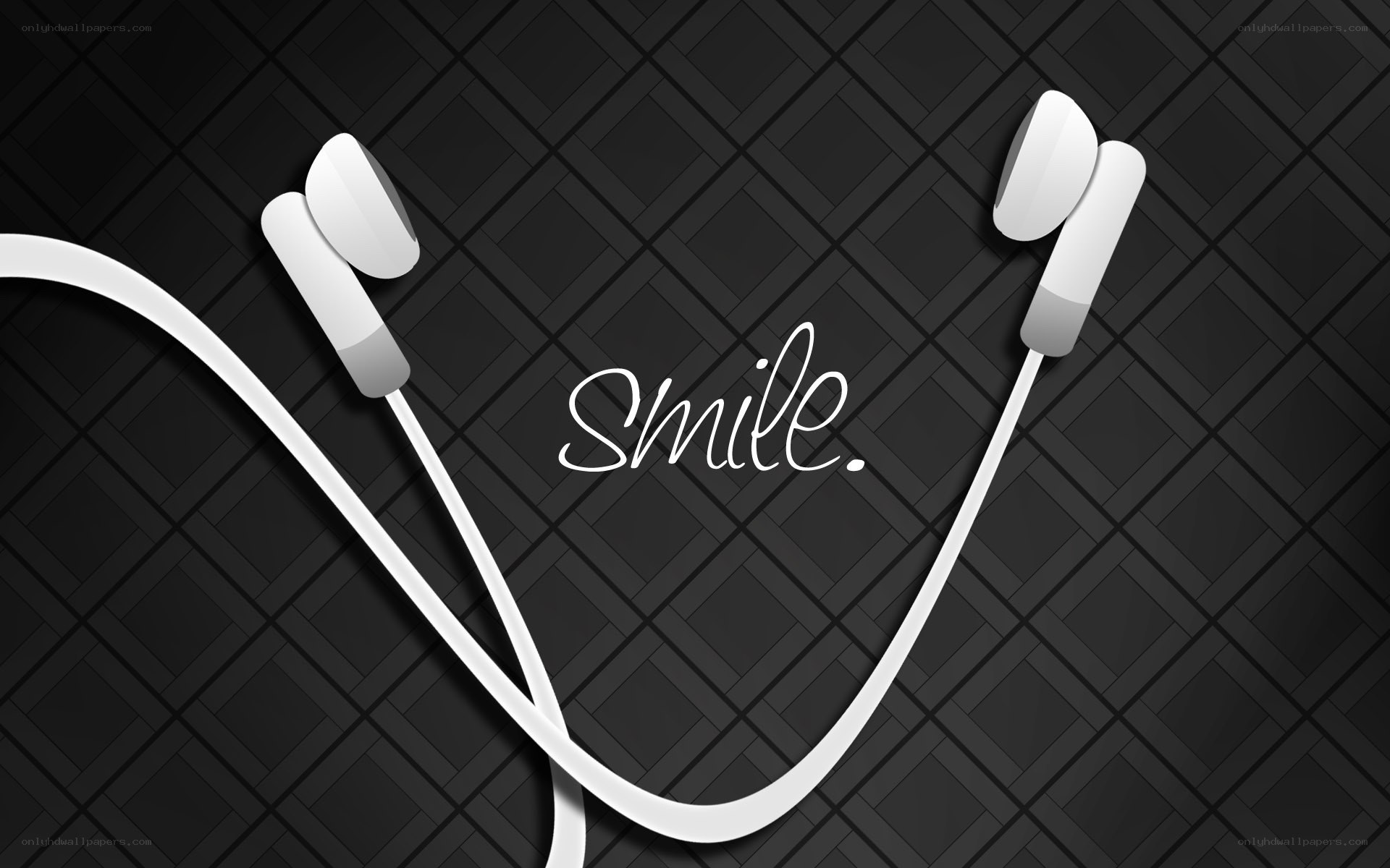 white earbuds with smile text