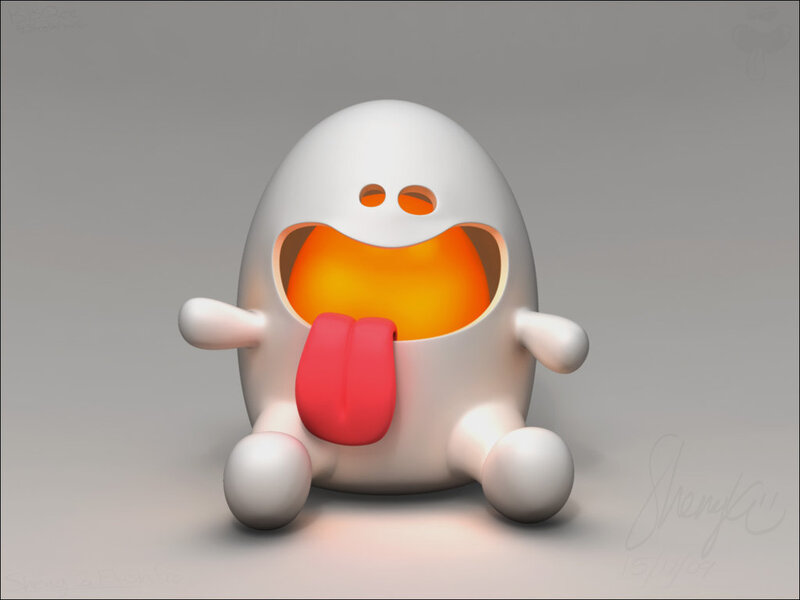white egg character with red tongue