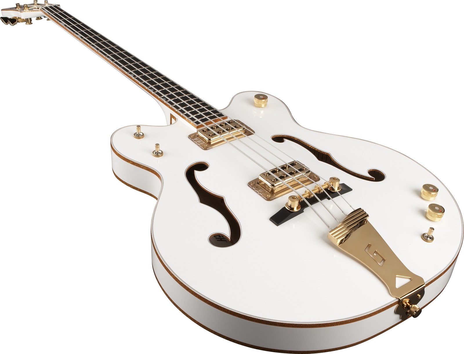 white electric bass guitar