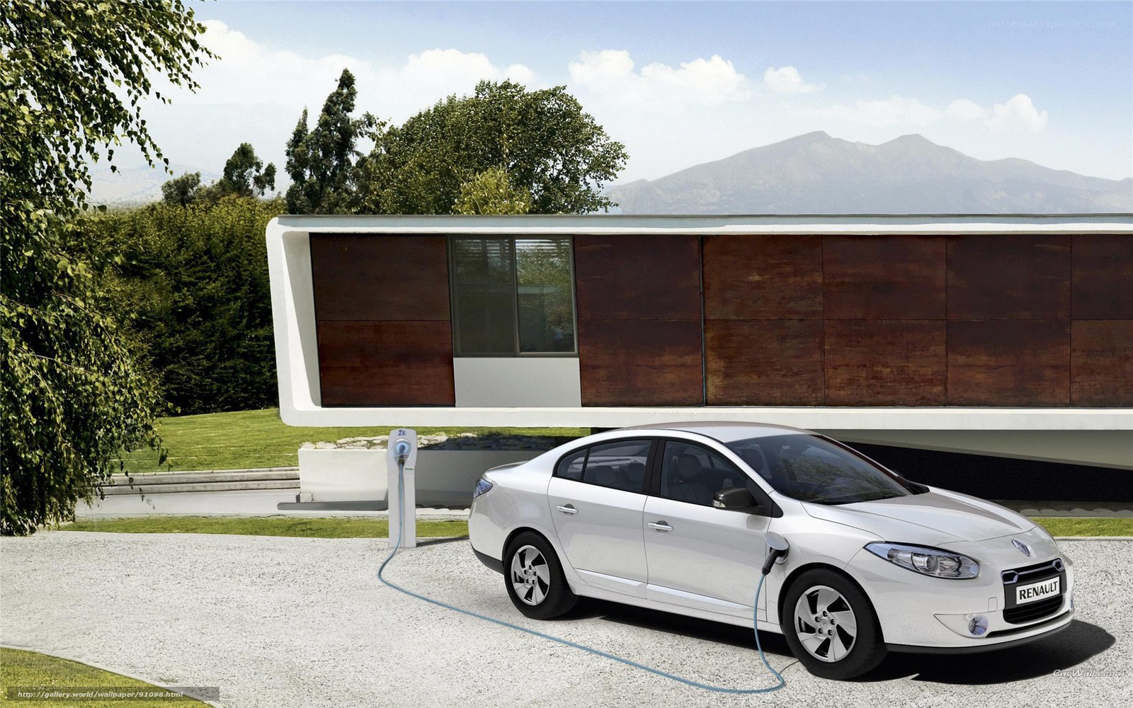 White electric car charging