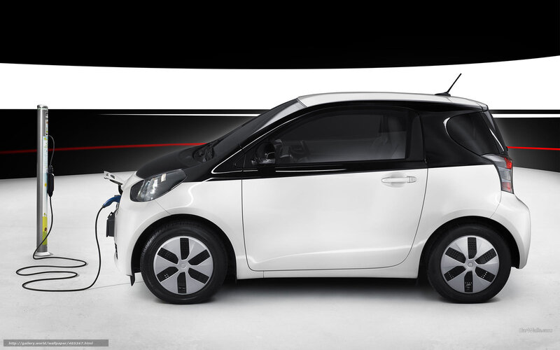 White Electric Car — Dramatic, Photograph
