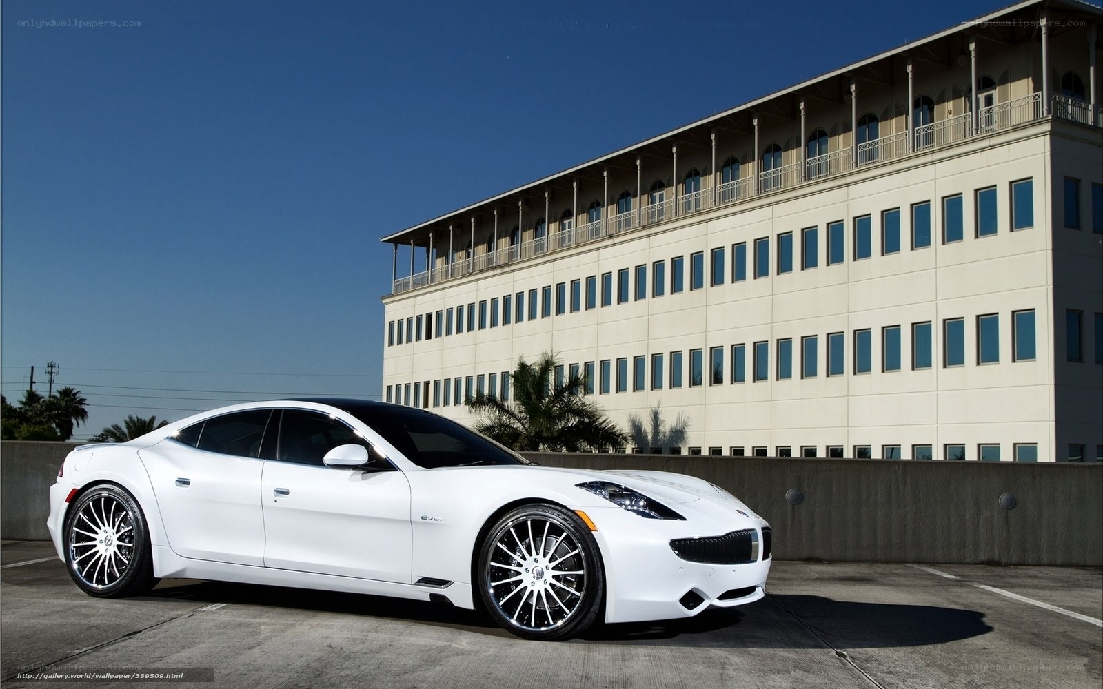 White electric car on rooftop