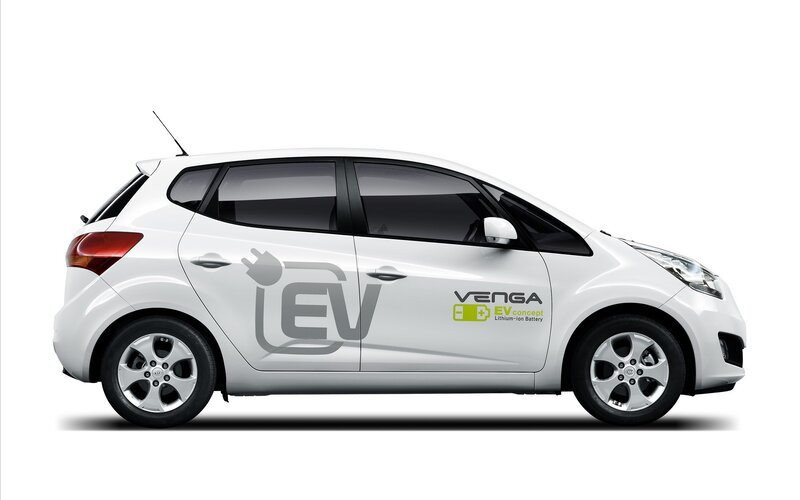 White electric car side view