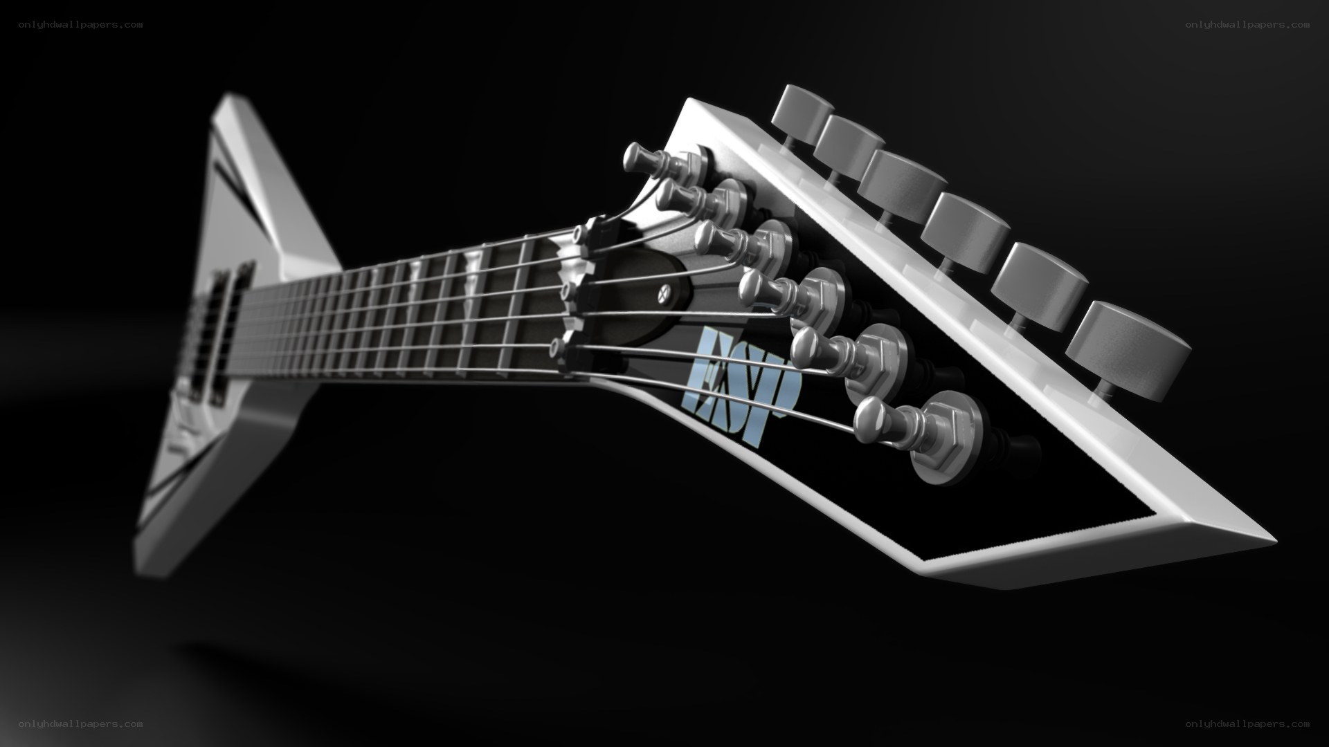 white electric guitar headstock