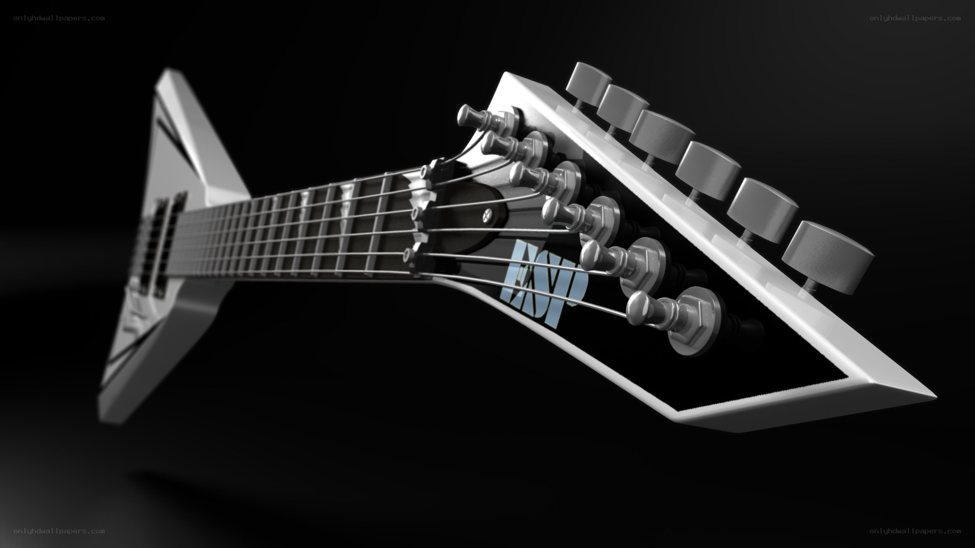 white electric guitar headstock