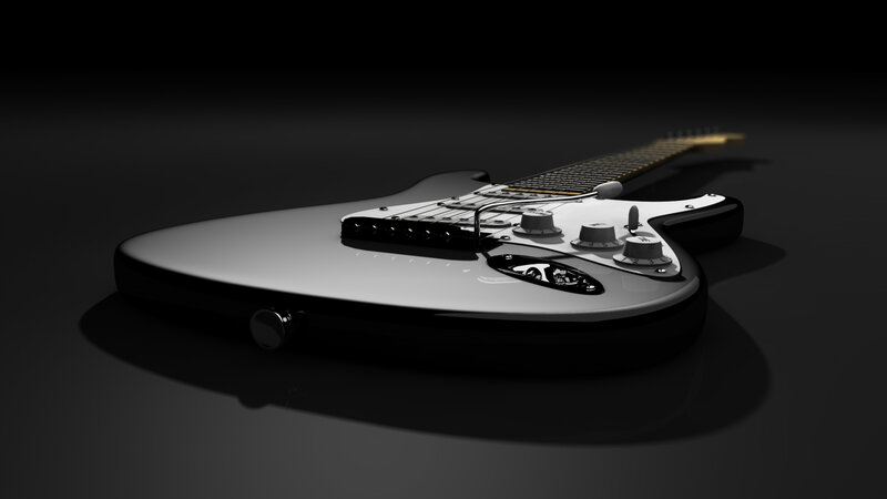 white electric guitar on black