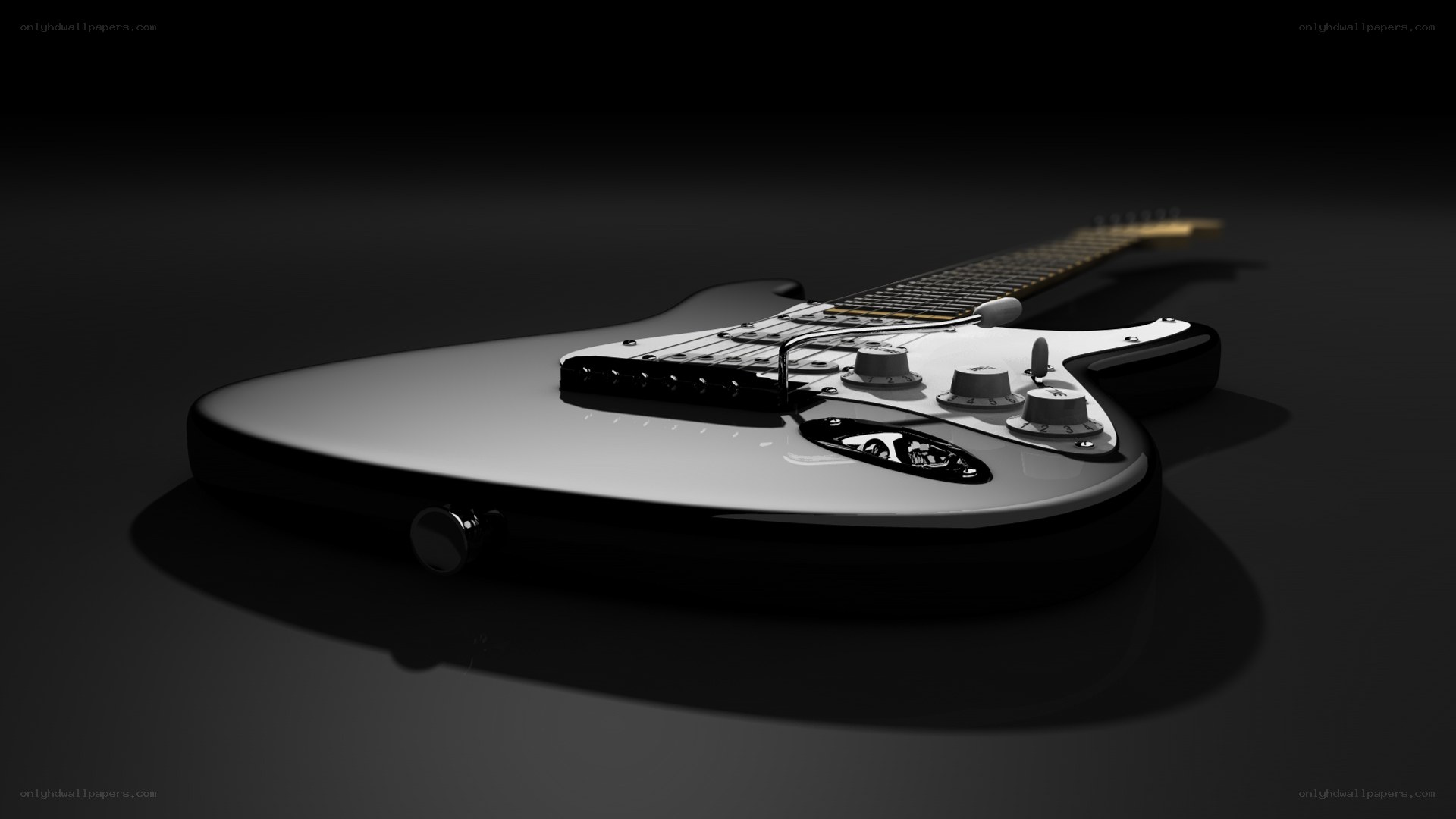 white electric guitar on black