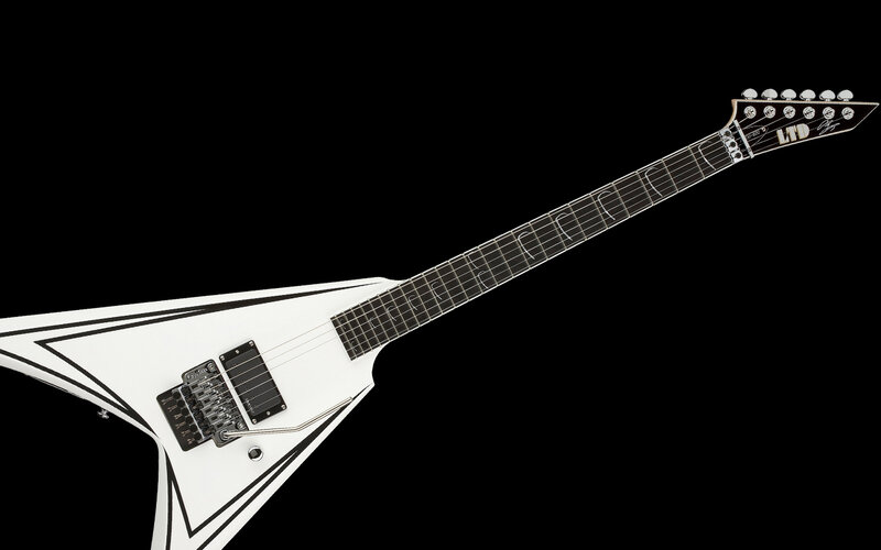 white electric guitar with black accents