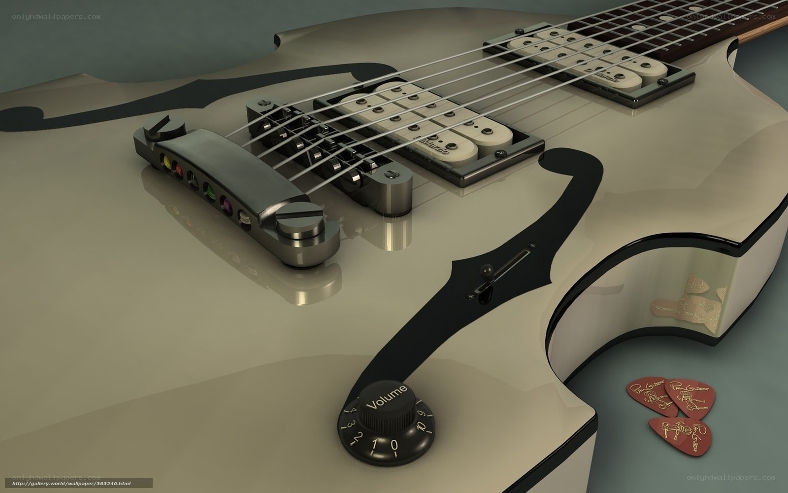 white electric guitar with plectrums