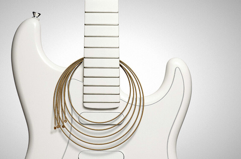 White electric guitar with strings